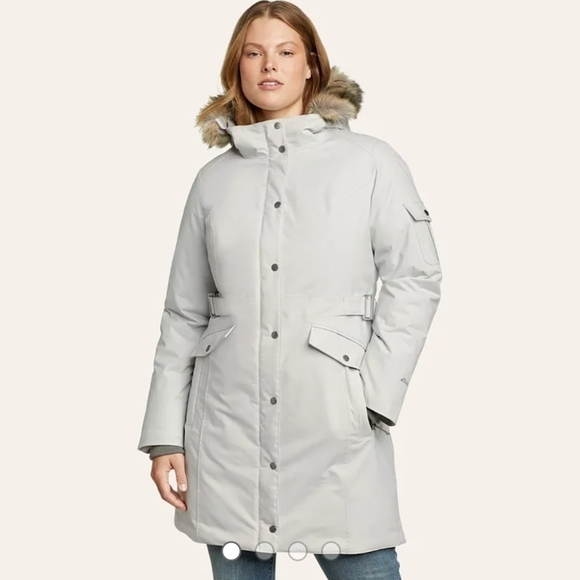 Eddie Bauer Down Stadium Parka Coat WeatherEdge Women's Large Gray Fur Hood - Picture 1 of 15